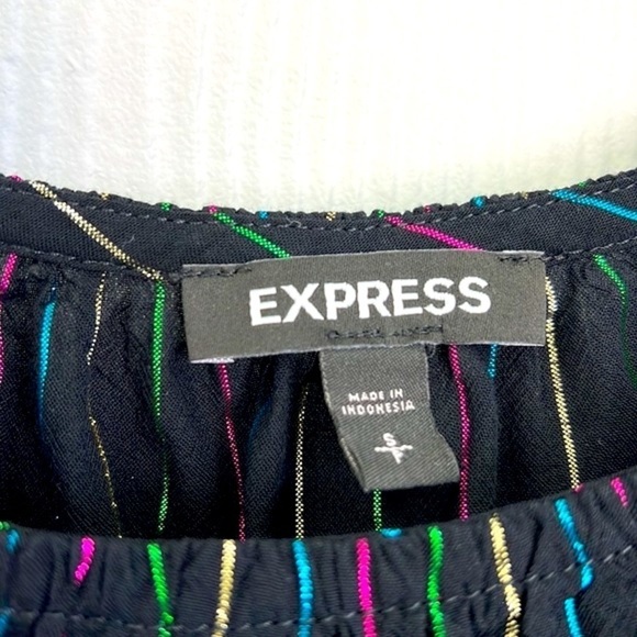 Express - Off The Shoulder Rainbow Stripe Black Crop Top Size Small - Picture 8 of 10